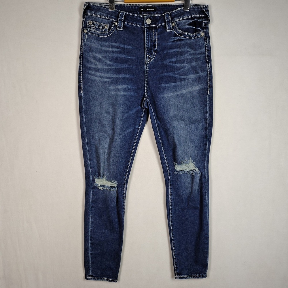 True Religion Halle Mid Rise Super Skinny Distressed Jeans Blue Size 33